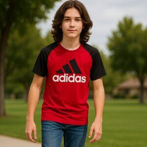 Adidas youth climalite red with black short sleeves sport jersey tee Size Med